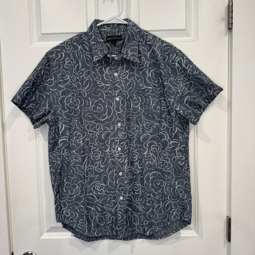 J. Crew Mercantile Mens Blue Floral Short Sleeve Button Down‎ Shirt Size Large